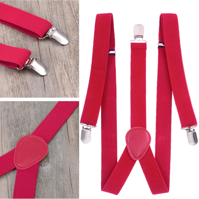 2,5 cm bretelle fisse a forma di Y con 3 clip uomo e donna (rosso viola)