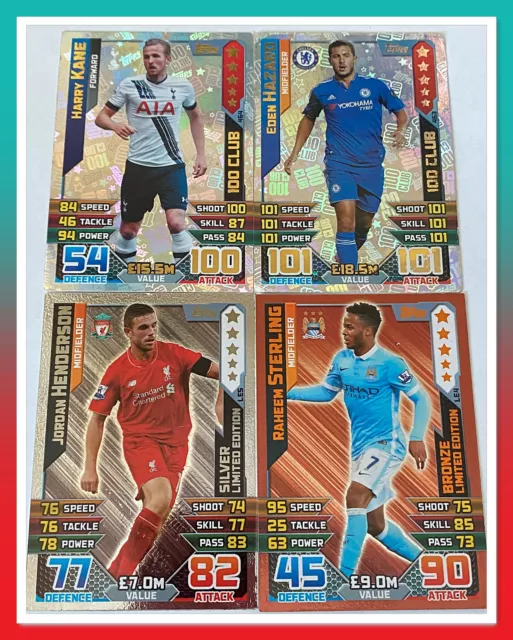 15/16 Topps Match Attax Premier League Trading Cards -100 Club & Limited Edition