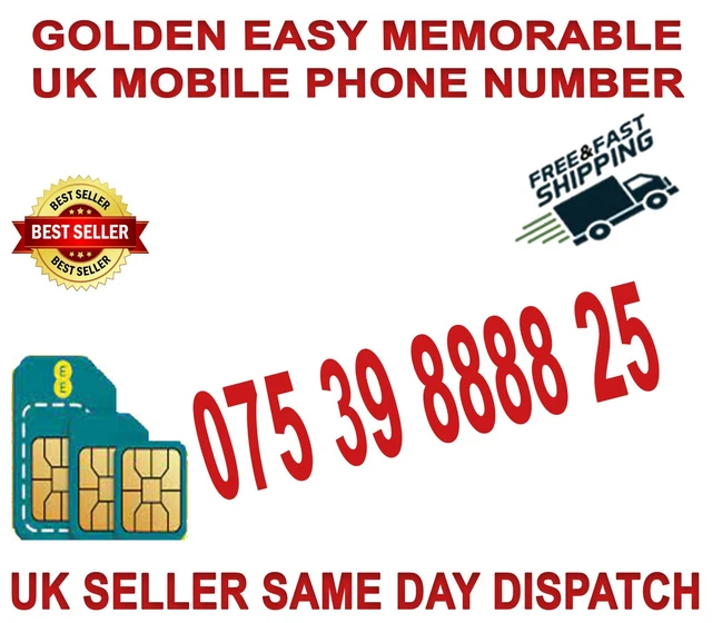 Golden Easy Memorable Uk Vip Mobile Phone Number 075 39 8888 25 Platinum Sim