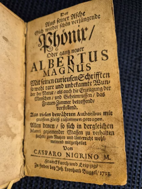 Antikes BUCH über die Schriften ALBERTUS MAGNUS von  Casparo Nigrino ca. 1715