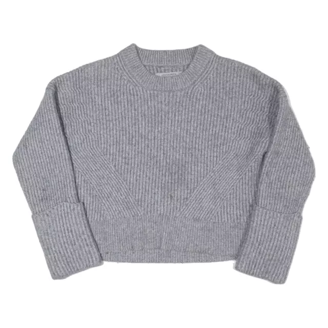 ALL SAINTS Cropped Womens Jumper Grey Crew Neck Chunky Knit Wool S