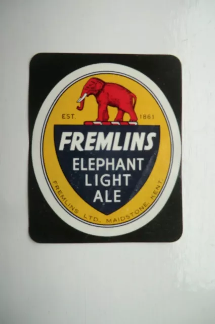 Neuwertig Fremlins Maidstone Kent Elefant Light Ale Brauerei Bierflasche Etikett T8