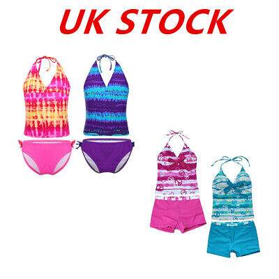 UK Child Girls Tankini Set Swimwear Swimsuit Beachwear Bikini Bath Suits Costume