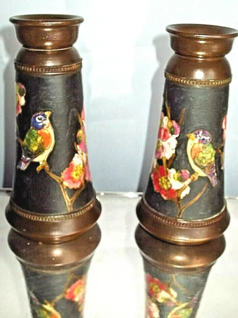 Pair Bretby Vases Chinoiserie Cloisonne Birds Henry Tooth 1898-1907