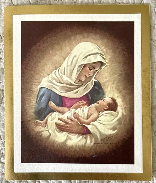 Unused Christmas Baby Jesus Mary Madonna Gold Trim Vintage Greeting Card