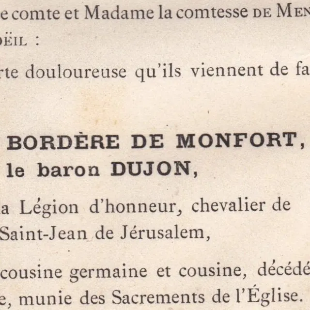 Esther De La Bordère De Montfort Michel Menou Dujon 1874