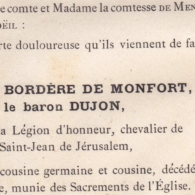 Esther De La Bordère De Montfort Michel Menou Dujon 1874