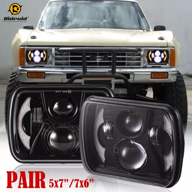 Pair For Dodge D150 D250 D350 Ram 50 H4 5x7" 7x6" LED Headlights Hi/Lo Beam 300W