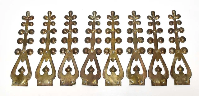 Unique 8 Matching Vintage Pressed Brass Strap Hinge Embellishment Decoration