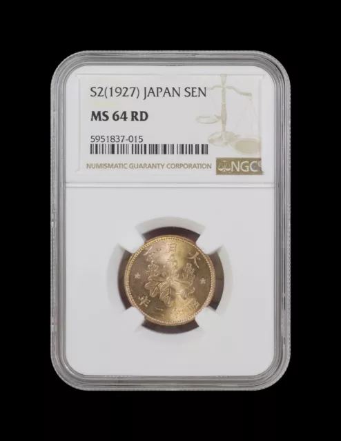 JAPAN. 1927, 1 Sen - NGC MS64 - Showa 2, Cherry Blossoms with Paulownia 🌸 RED 2