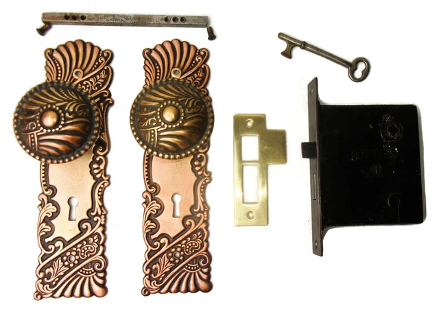 Antique Door Set Victorian / Eastlake Backplate Knob Mortise Lock Key Reclaimed