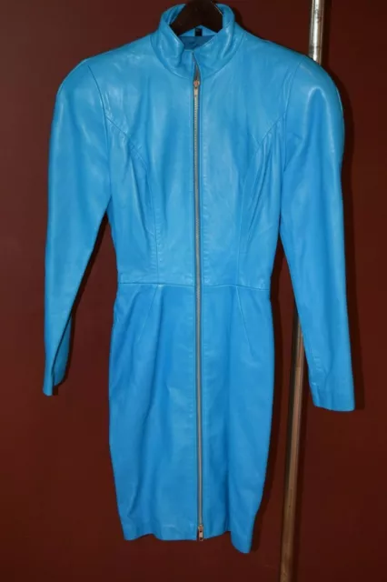 Michael Hoban North Beach Vintage Blue Zip  Leather dress size P