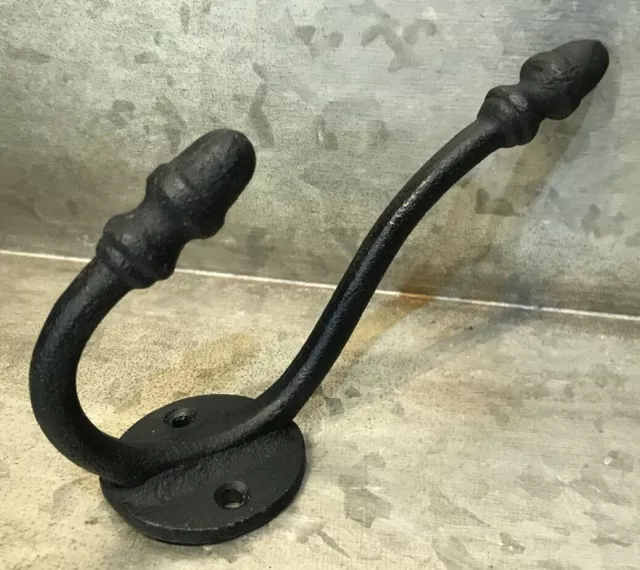 New Double Acorn Tip Antique Style Cast Iron Hat Coat Towel Hook 5 1/4" T