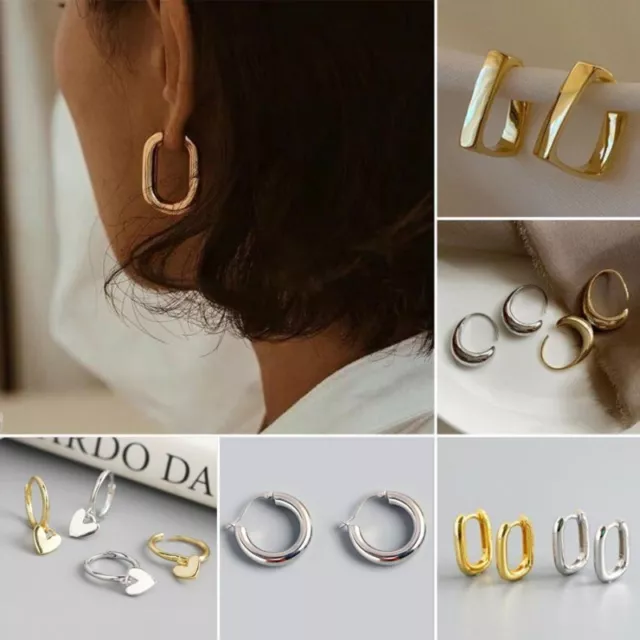 Fashion 18k Gold Hoop Earrings Stud Women's Chunky Geometrical Earrings Gift New 3