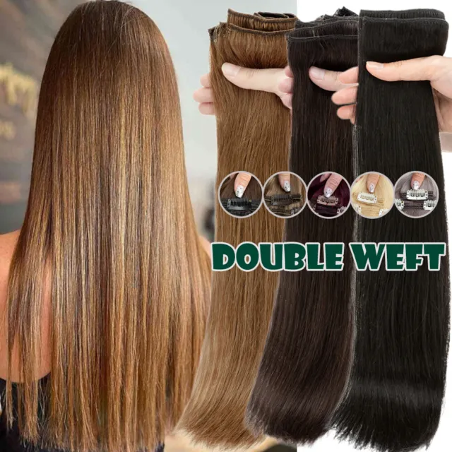 Human Hair Double Weft Clip In Remy Hair Extensions THICK Full Head 20 22 24INCH