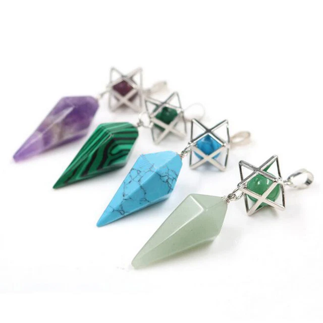Hexagon Pendulum Crystal Quartz Nature Energy Reiki Healing Merkaba Pendant