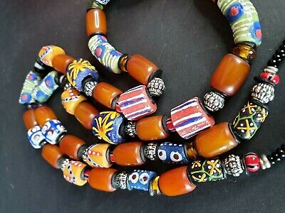 Old North African Handmade Glass Beaded Necklace beautiful collection and accent