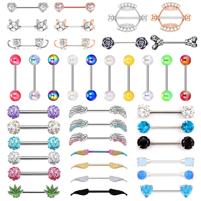 Pair 14G Nipple Rings Tongue Barbells Surgical Steel Nipplerings Body Piercing