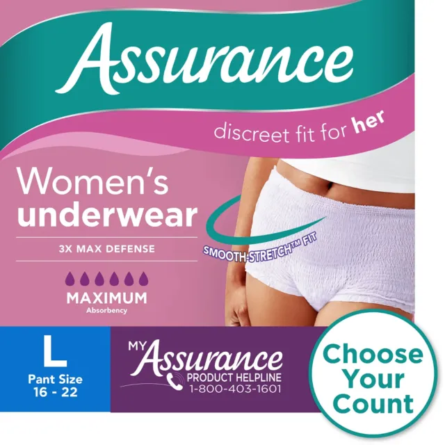 54 unidades pañal desechable Assurance para incontinencia y ropa interior para mujer adulto L