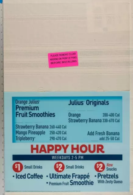 Dairy Queen Poster Backlit Plastic Orange Julius Happy Hour Smoothies 17x25 dq2