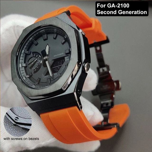FOR G SHOCK GA 2100 GA 2110 Stainless Steel Case Rubber Strap 2nd