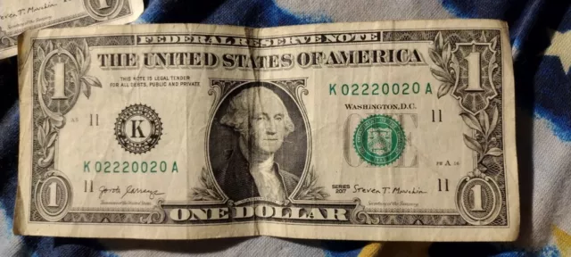 fancy serial number 1 dollar bill/true Binary