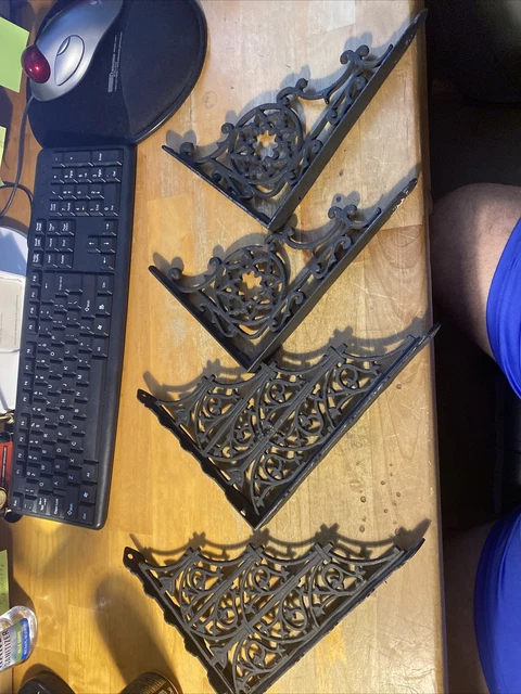 4 BLACK ANTIQUE-STYLE SHELF BRACKETS CAST IRON rustic garden FANCY ORNATE 2 Size