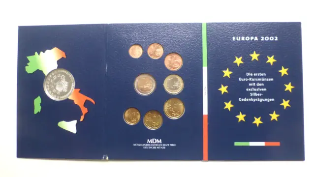KMS Euro Kursmünzensatz 2002 Italien mit Silber Gedenkprägung Roma