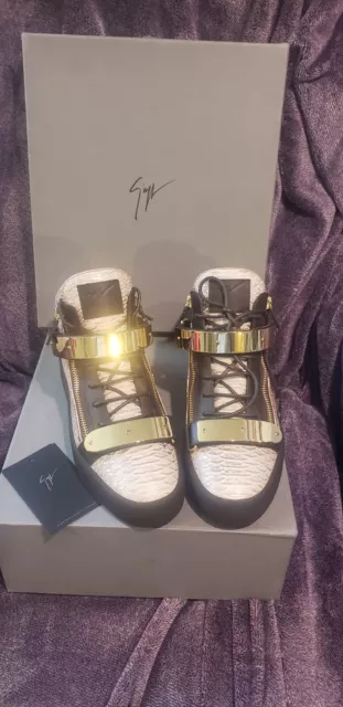 Nib Giuseppe Zanotti - Snake Gold Double Bars High Top Sneakers Sz 44.5 (Us 11)