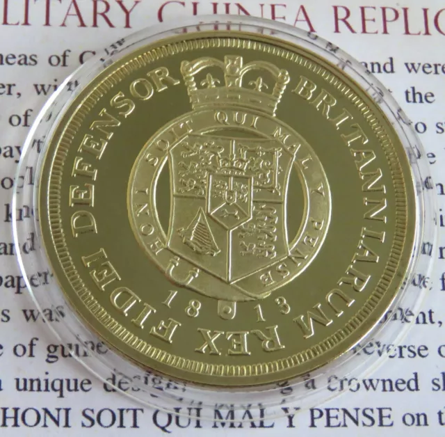 KING GEORGE III MILITARY GUINEA 24CT GOLD PLATED PROOF MUSEUM COLLECTION - coa