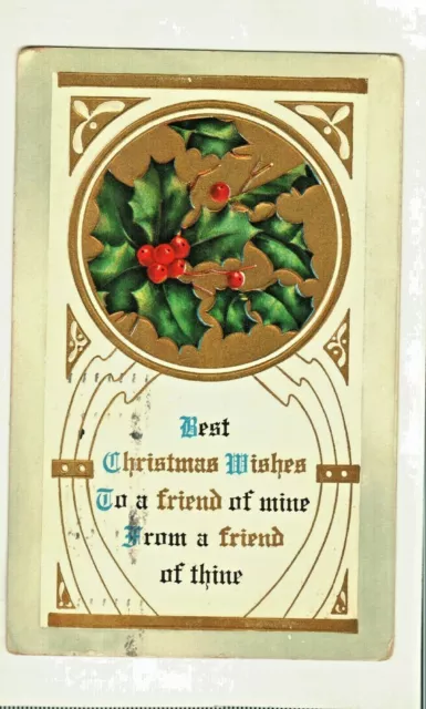 Best Christmas Wishes - Embossed Vintage Postcard - Used 1913