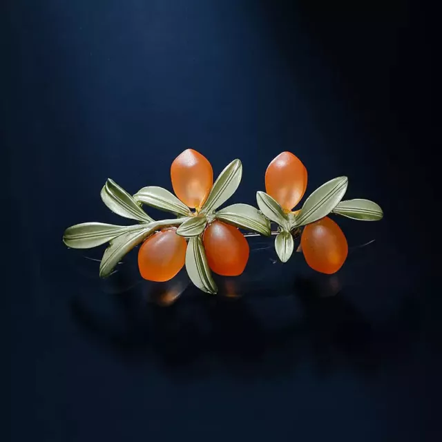 Art Deco Style Enamel Crystal Orange Branch Brooch Badge Pin Gift