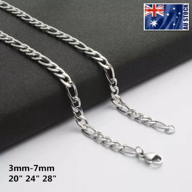 Wholesale 316L Stainless Steel Silver Curb Figaro Chain Necklace Mens & Womens