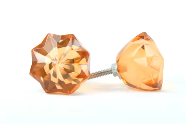 Glass Door Knobs Vintage Victorian Style Crystal Amber Cut Glass Knob Set 2 Pcs