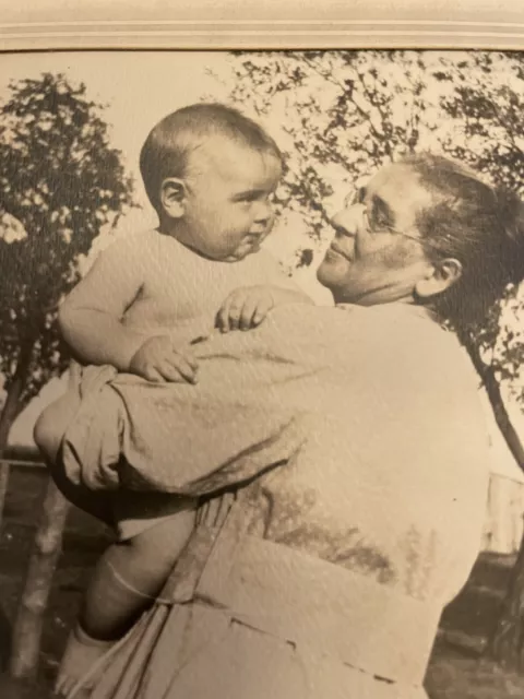 Photograph 1919 Photo of Grandmother and Baby Black White Trees 5" x 7"