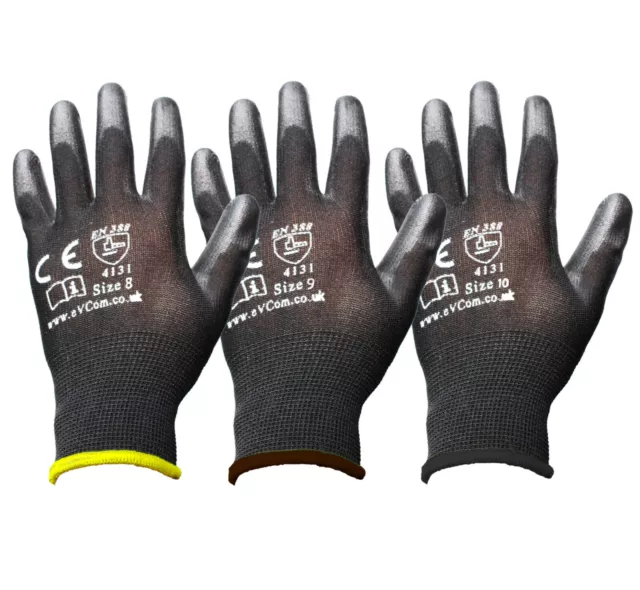 PU Coated Black Nylon Work Gloves- Builders, Mechanic, Construction & Gardening
