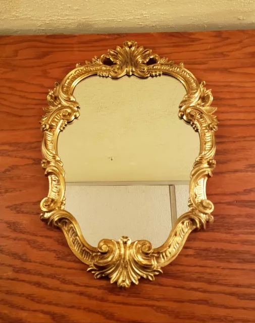 Vintage Gold Gilt Wall Mirror Ornate Italy 19" X 12"