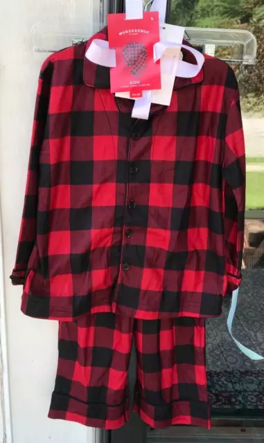 2 pc Wondershop sz 4 Kids Red Black Buffalo Check Long Sleeve Pajama Set New B