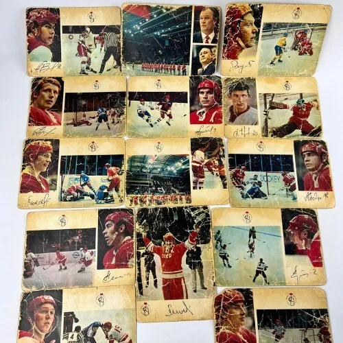 Soviet Vintage Pictures Cards Team Hockey 1973 Set Russian language Signed