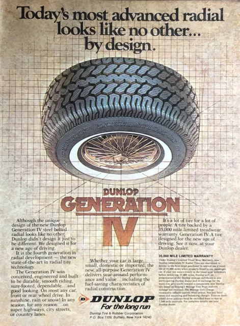 1981 Dunlop Generation IV Tires VTG 1980s 80s PRINT AD Most Advanced Radial Tire