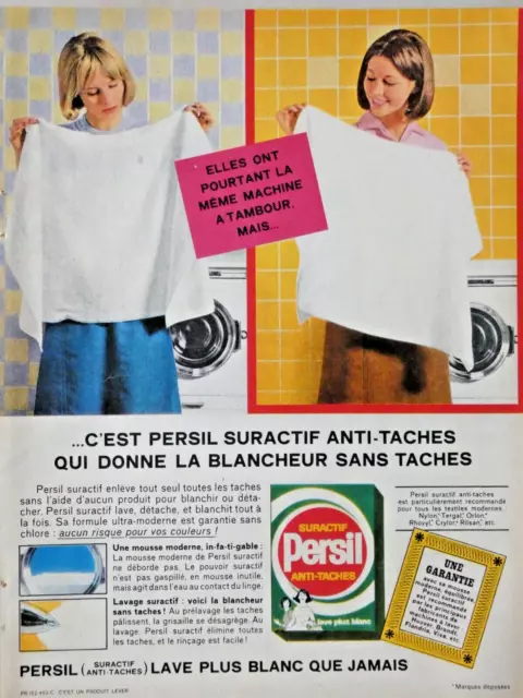 PUBLICITÉ DE PRESSE 1965 Lessive PERSIL Suractif anti tâches Pour machine à lave