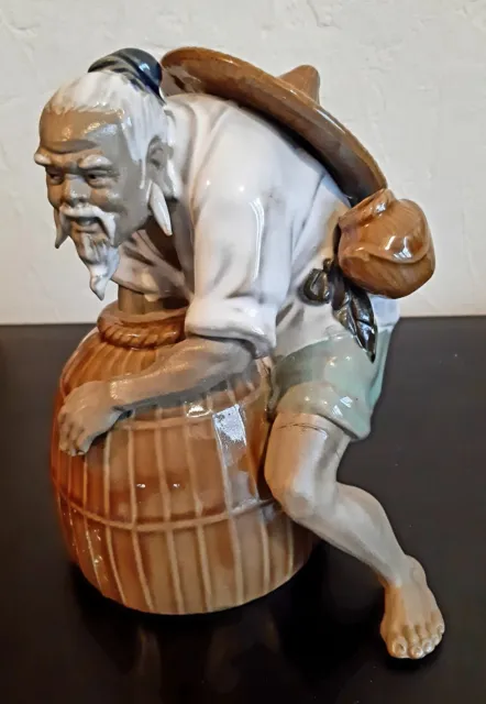 Chinese Glazed Clay Shiwan Mudman Basket Figurine 16cm High