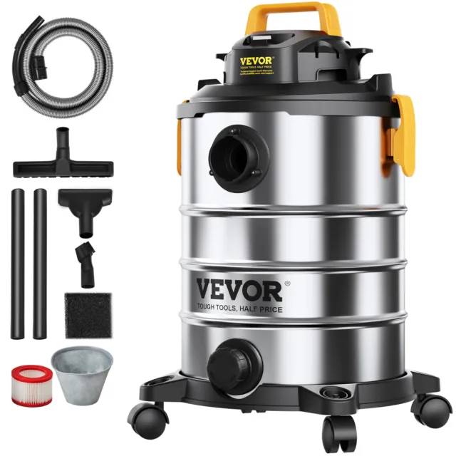 VEVOR Wet Dry Shop Vac Vacuum 8 Gallon 6 Peak HP Cleaner Hose Stainless Steel