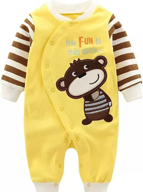 Newborn Baby Boy Organic Cotton Romper Dress Yellow Monkey For Boy Long Sleeve