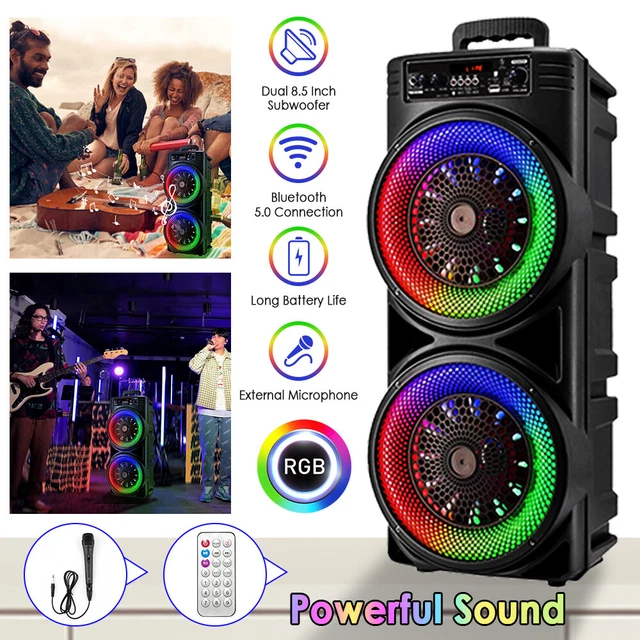 8.5& PORTABLE BLUETOOTH Karaoke Speaker Dual Subwoofer Bass Sound Party ...
