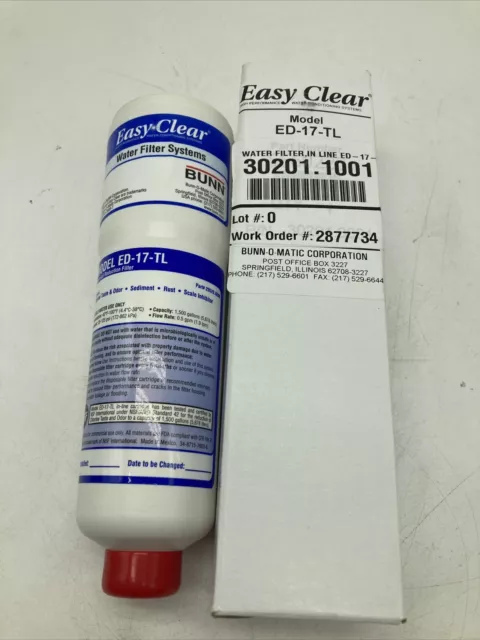 Bunn Water Filter ED-17-TL 30201.1001 Coffee Machine HW2 Easy Clear Genuine OEM