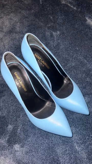 Saint Laurent YSL Paris 105 Skinny Classic Pumps Shoes Elettrico Blue 38.5 8.5