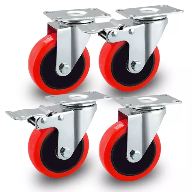 Heavy Duty 100mm 4inch 600KG Rubber Castor Wheels Trolley Caster Furniture