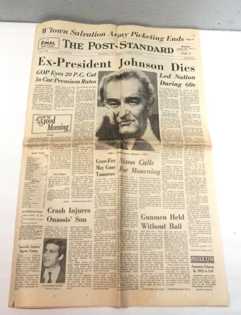 Lyndon B Johnson Dies Newspaper Nixon Post Standard Syracuse January 23 1973