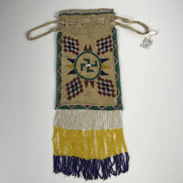 RARE Apache Native American Indian Beaded Leather Sacred Meal Bag Pouch c. 1900 RARE Apache Native American Indian Beaded Leather Sacred Meal Bag Pouch c. 1900